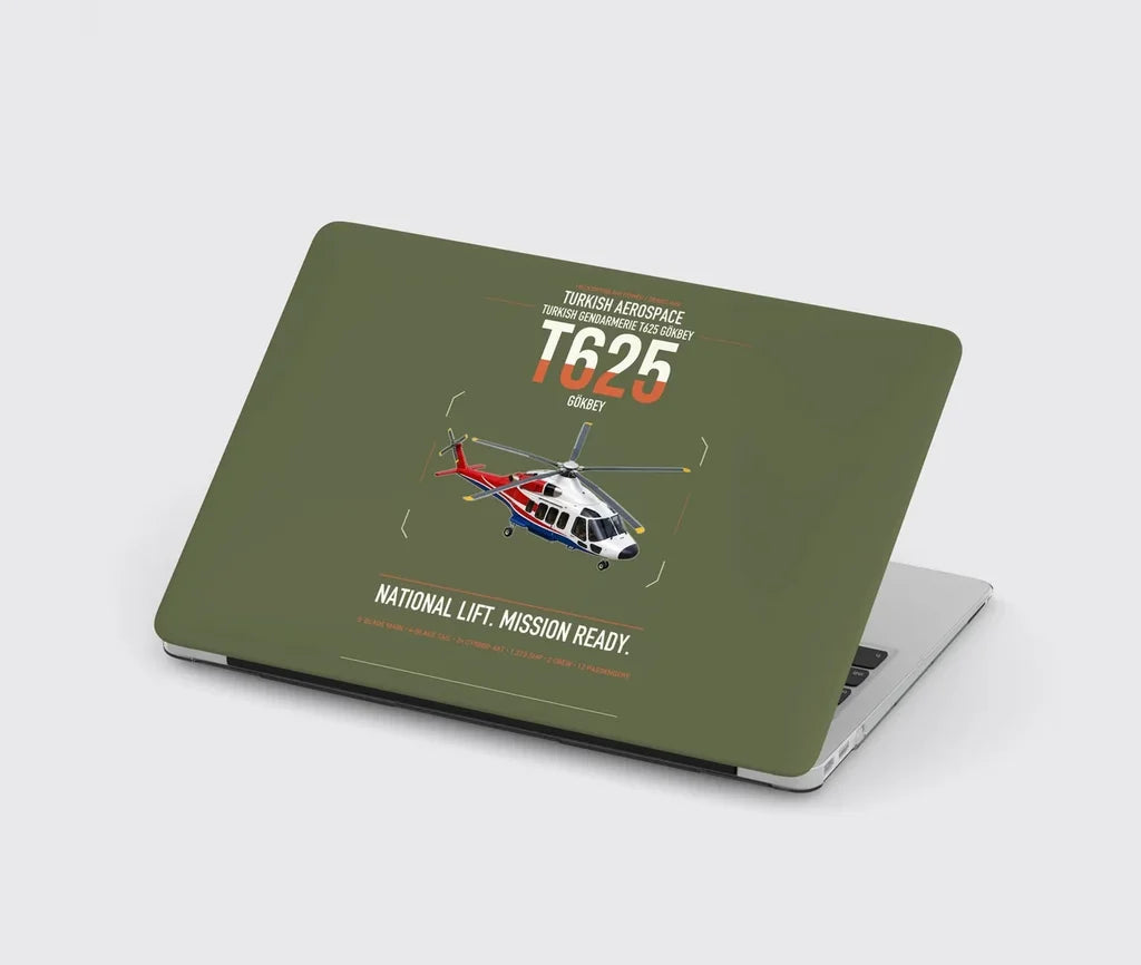 Turkish Aerospace T625 Gökbey design on green army MacBook case