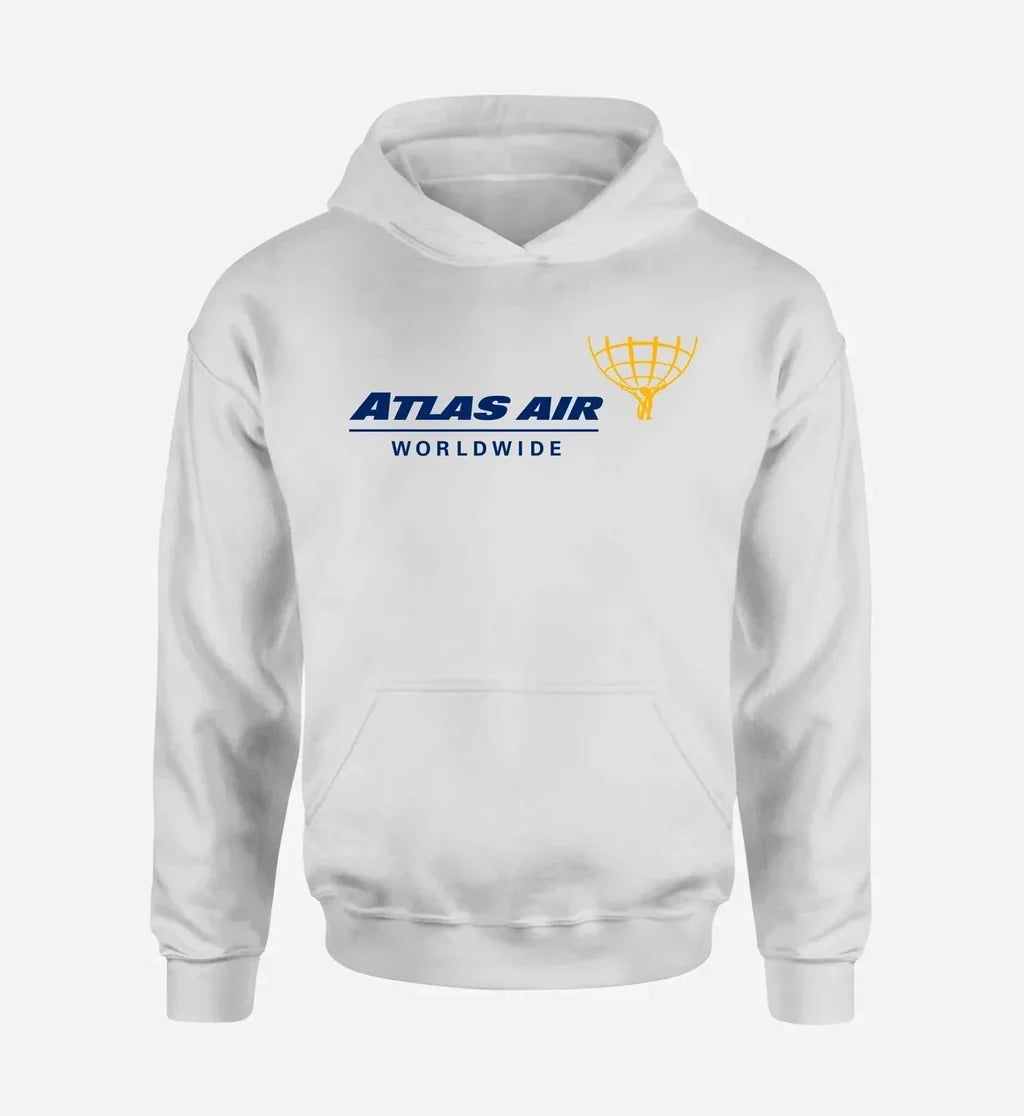 Atlas Air logo printed on white hoodie
