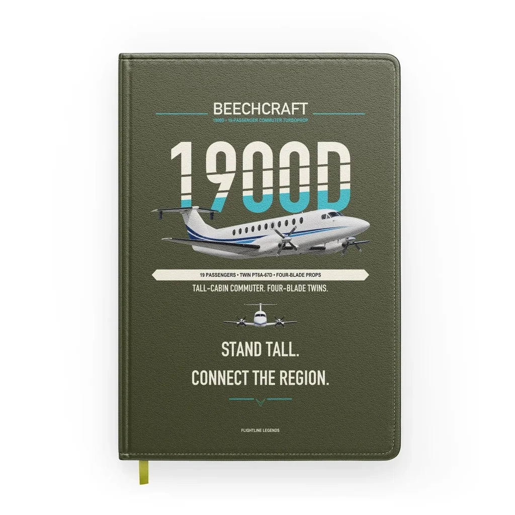 Beechcraft 1900D design on green army notebook