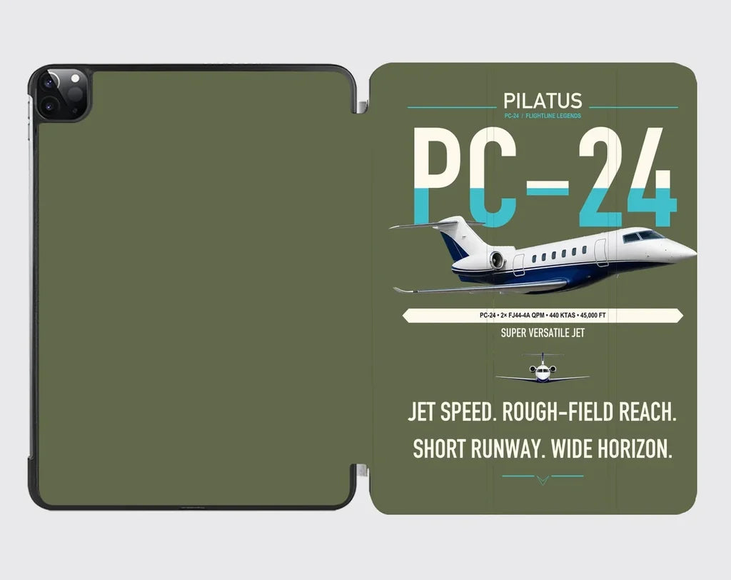 Pilatus PC-24 design on green army ipad tablet case