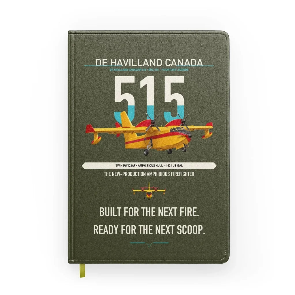 De Havilland Canadair 515 design on green army notebook