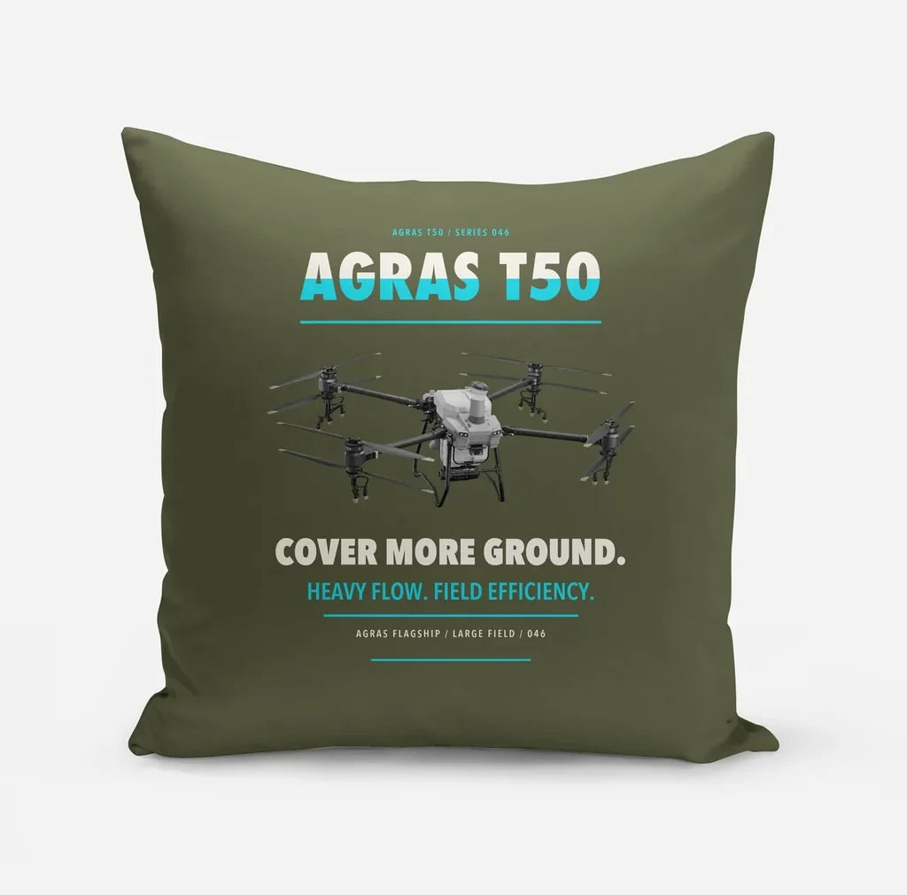 DJI Agras T50 design on green army pillow