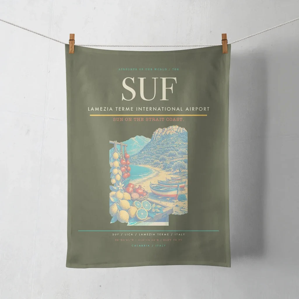 Lamezia Terme International Airport (SUF) design on green army towel