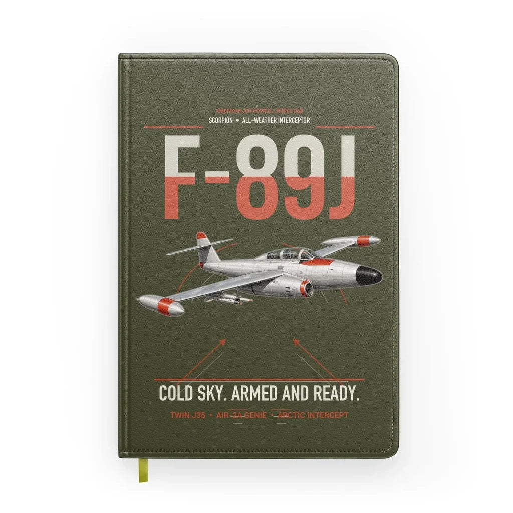 F-89J Scorpion design on green army notebook