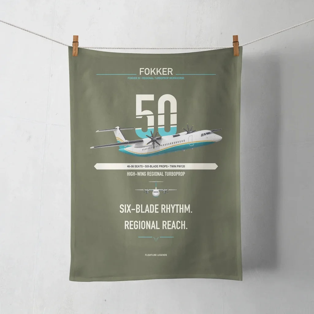 Fokker 50 design on green army towel