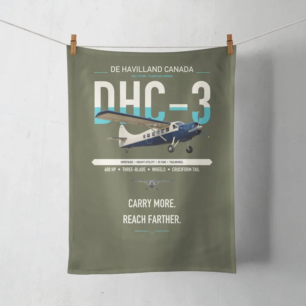 DHC-3 Otter design on green army towel