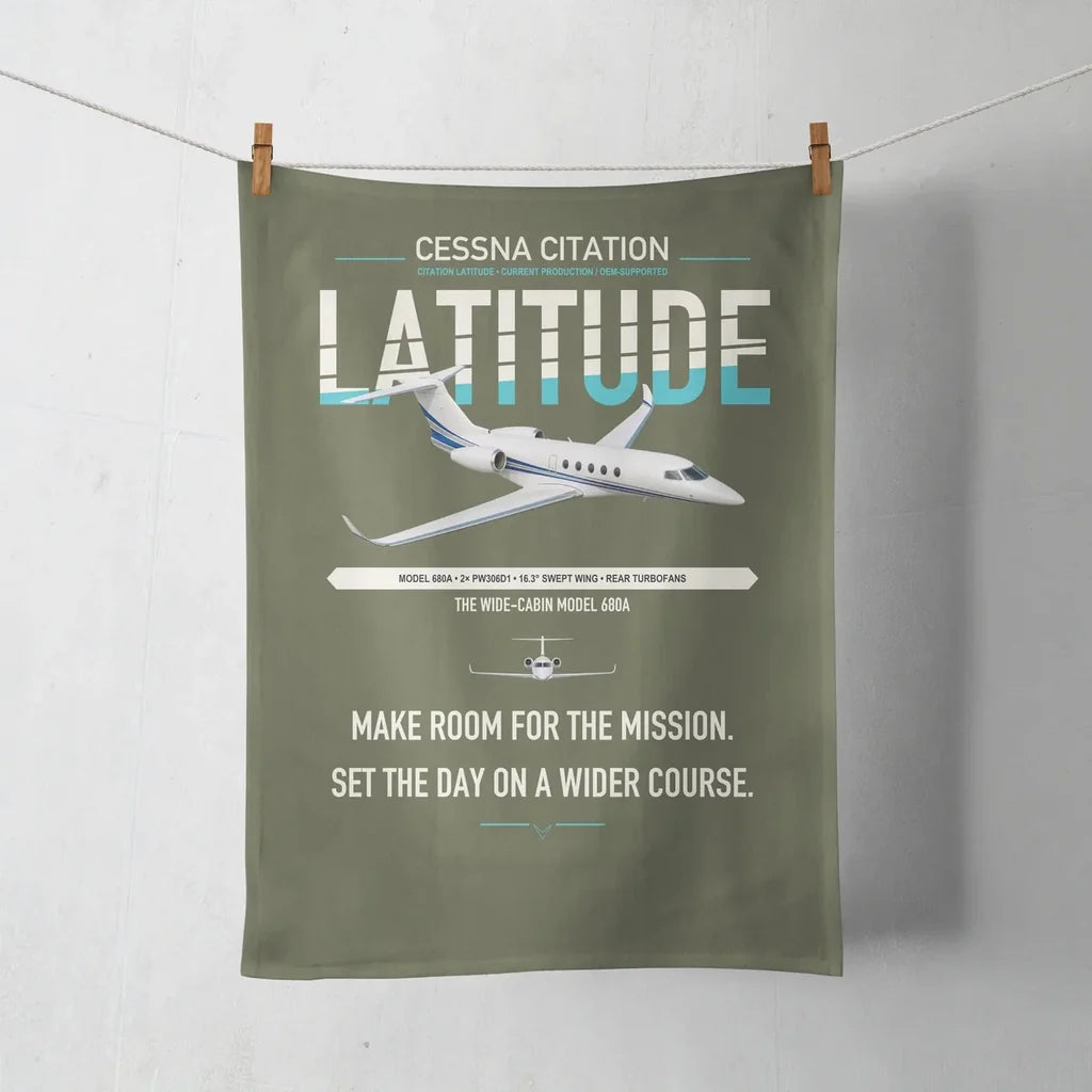 Cessna Citation Latitude design on green army towel