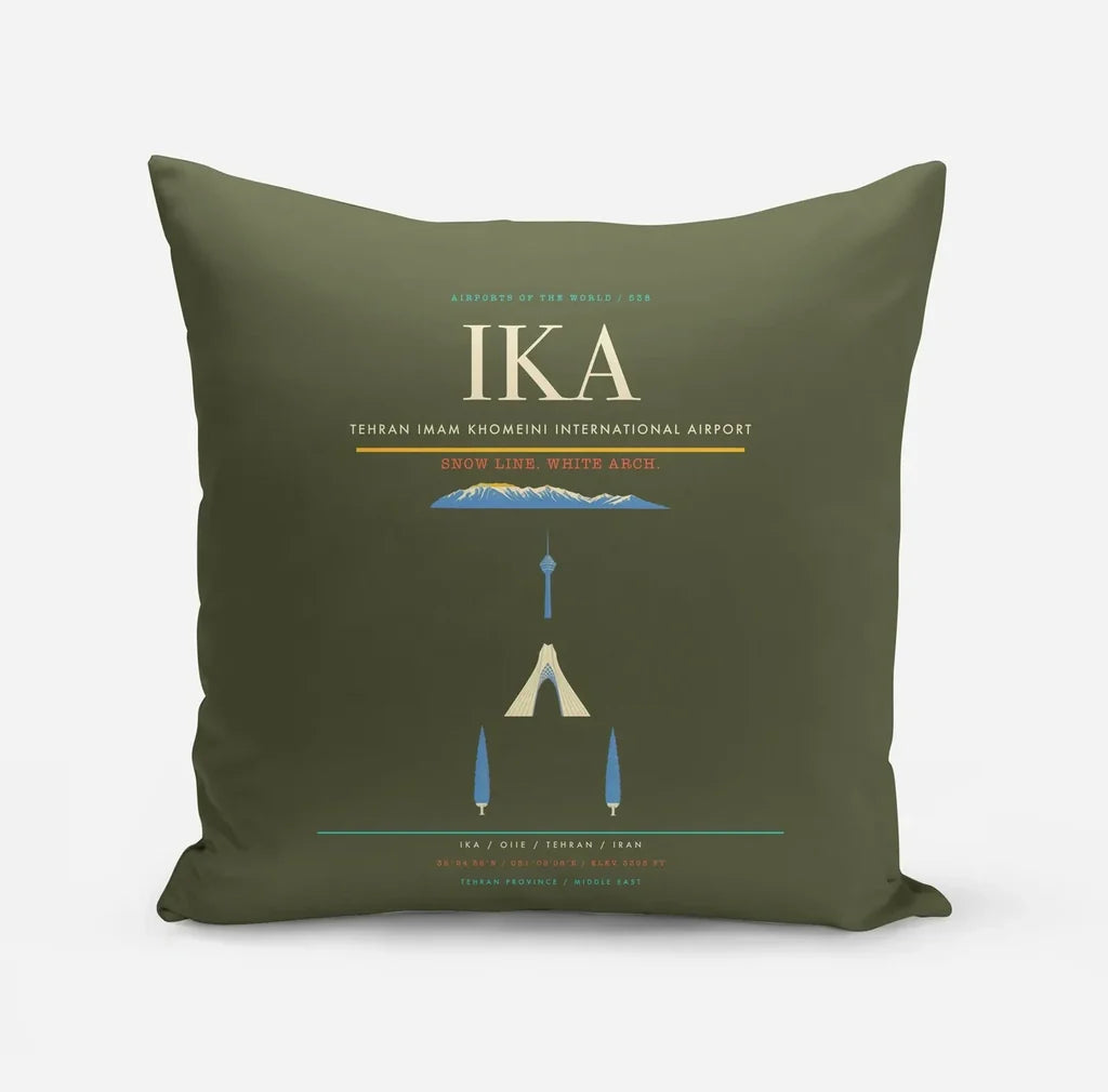 Tehran Imam Khomeini International Airport (IKA) design on green army pillow