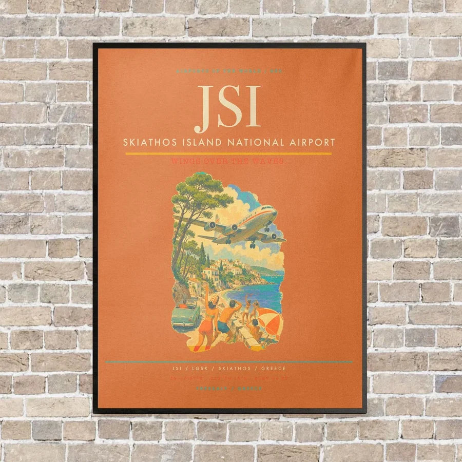 Skiathos Island National Airport JSI vertical canvas print - framed - orange background