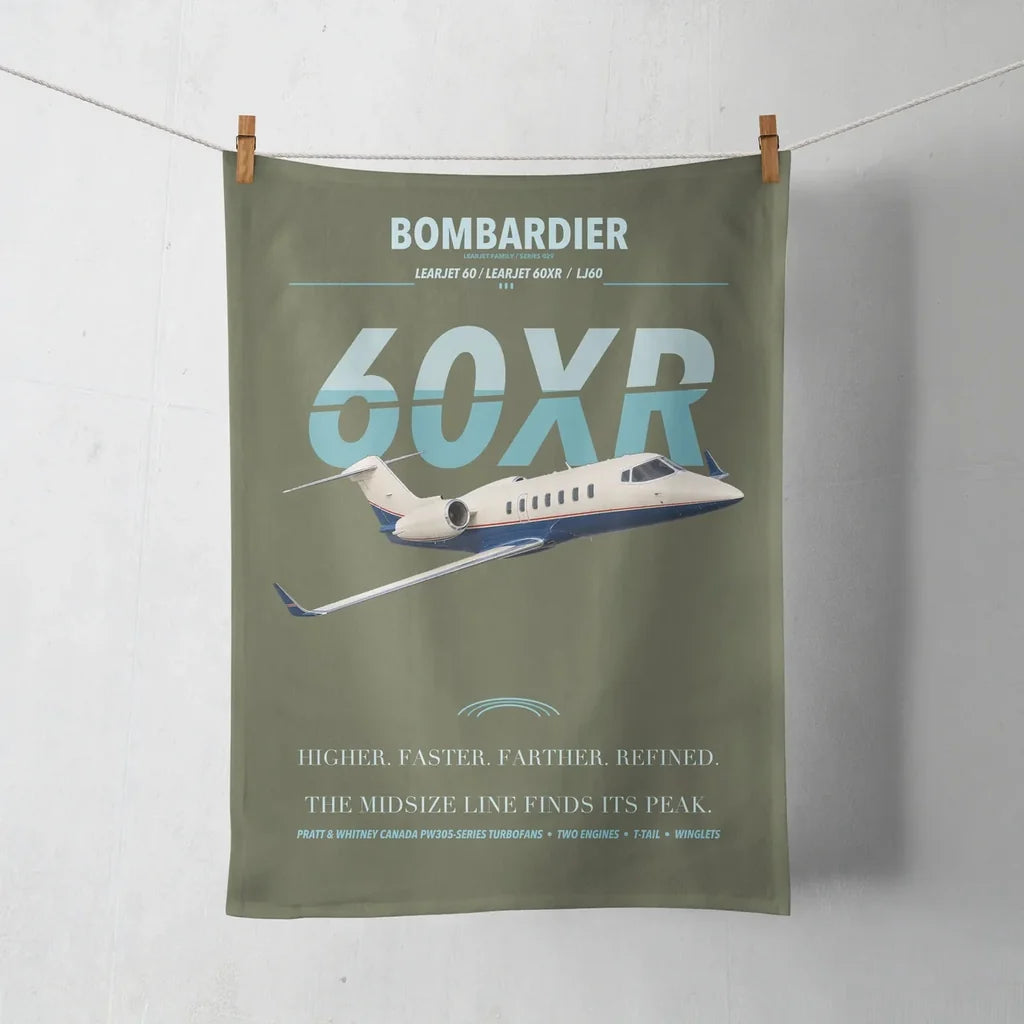 Bombardier Learjet 60XR design on green army towel