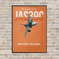 Thumbnail for Saab JAS 39C Gripen vertical canvas print - framed - orange background