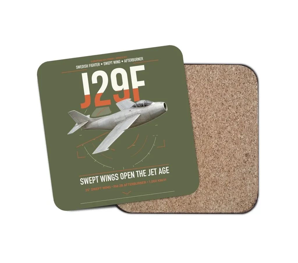 Saab J 29F Tunnan design on green army 1 piece coaster