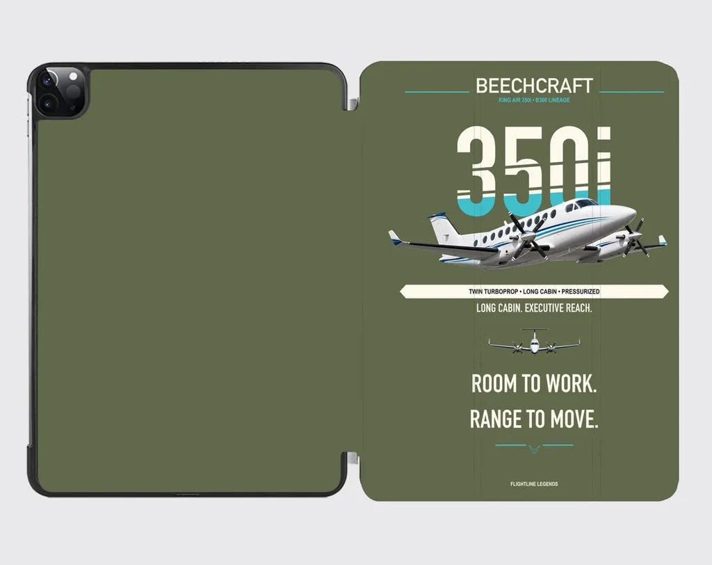 Beechcraft King Air 350i design on green army ipad tablet case