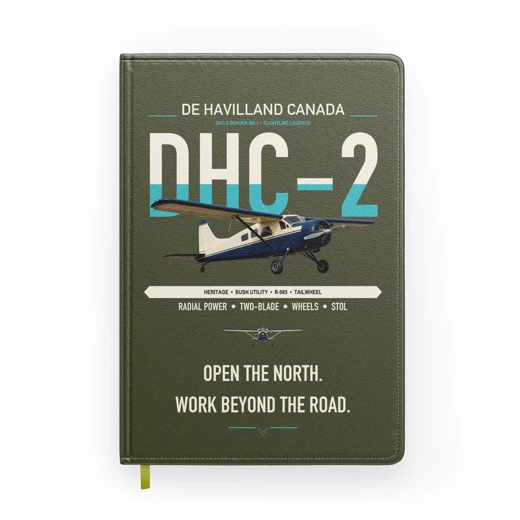 DHC-2 Beaver Mk I design on green army notebook