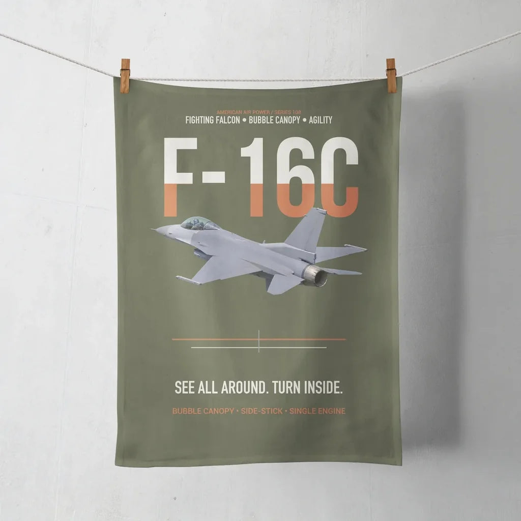 F-16C Fighting Falcon See All Around Turn Inside design on green army towel