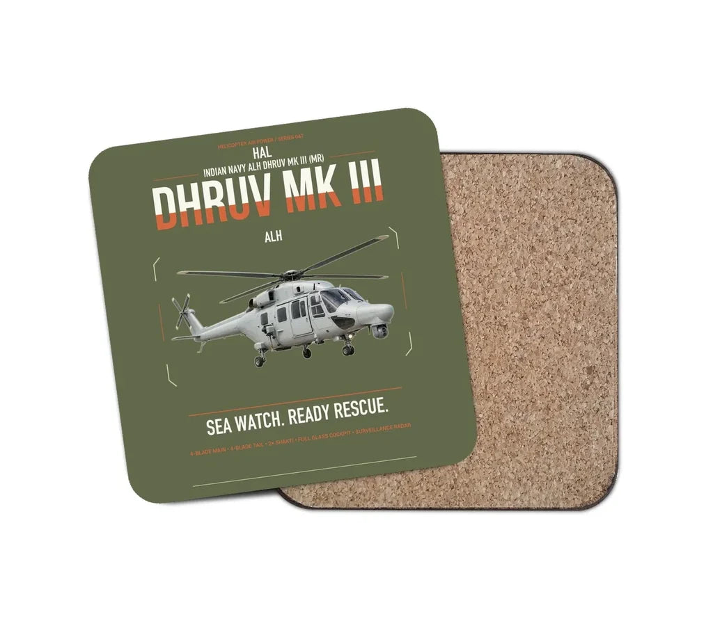 HAL ALH Dhruv Mk III design on green army 1 piece coaster