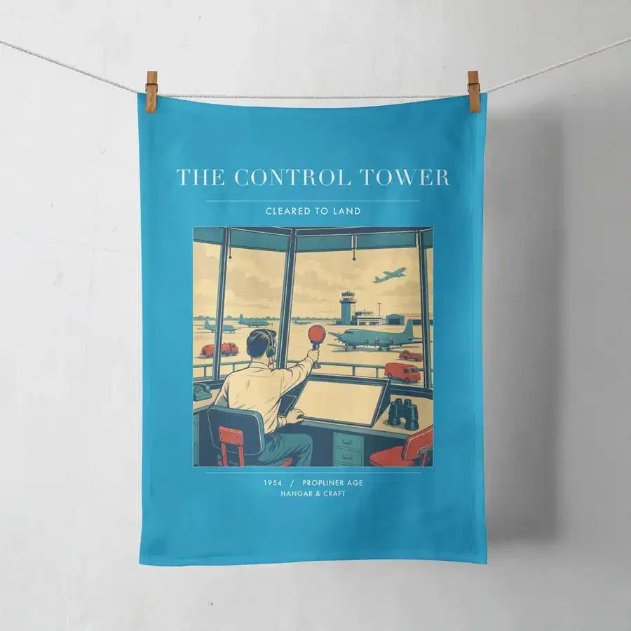 VINTAGE G4093 - The Control Tower - Designed Towels design on turquoise