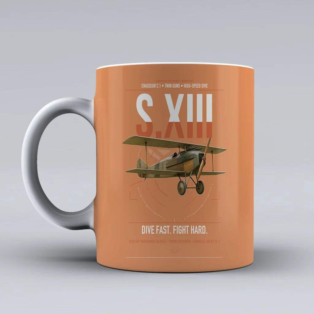 SPAD S.XIII C.1 design on orange ceramic mug, double-side print
