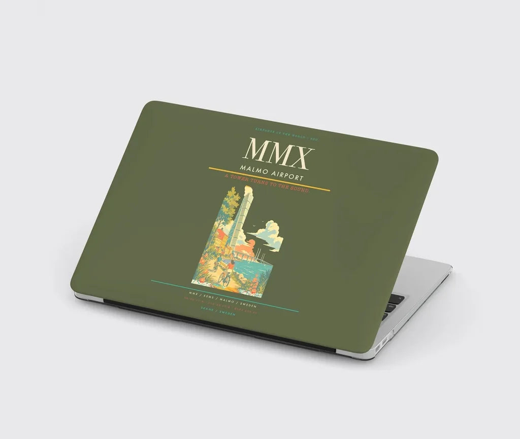 Malmo Airport (MMX) design on green army MacBook case