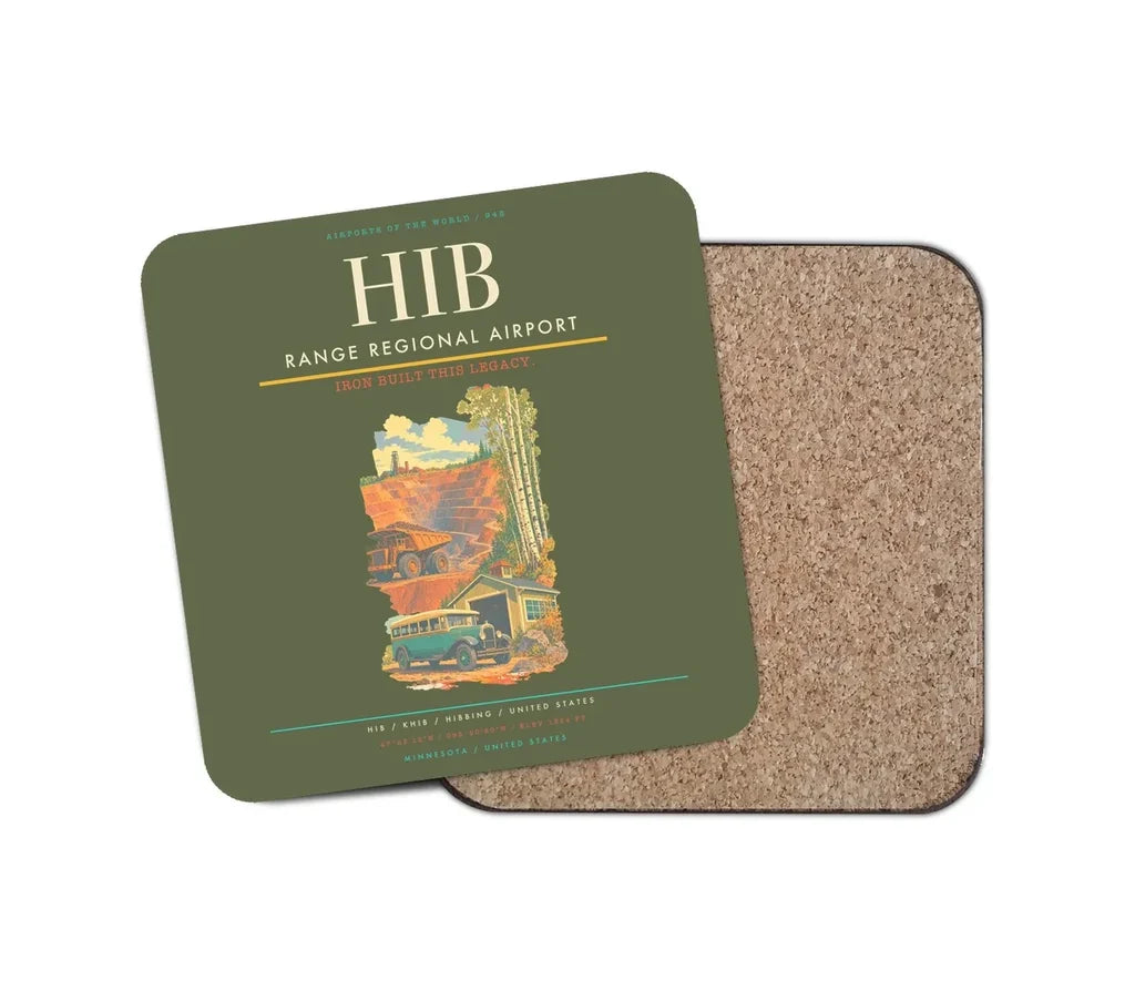 Range Regional Airport (HIB) design on green army 1 piece coaster