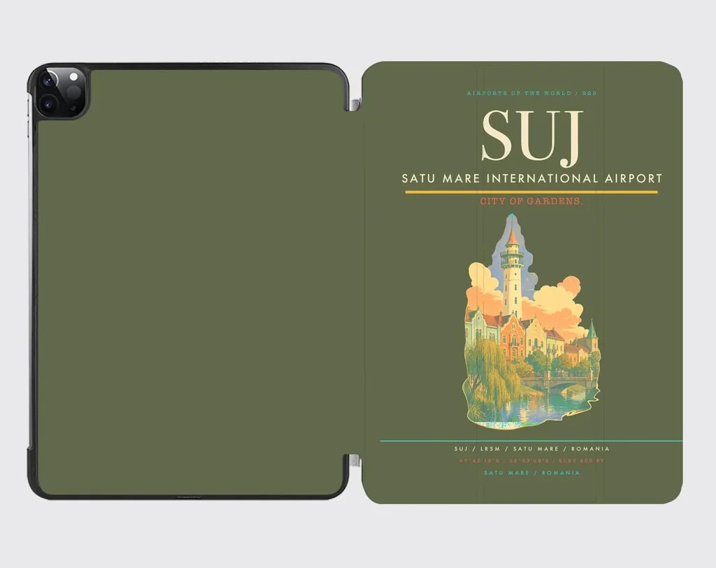 Satu Mare International Airport (SUJ) design on green army ipad tablet case