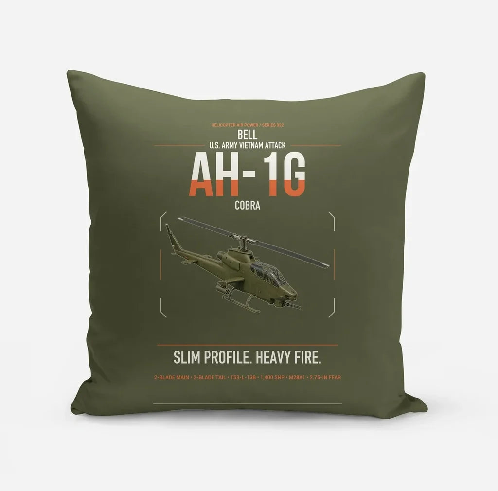 Bell AH-1G Cobra design on green army pillow