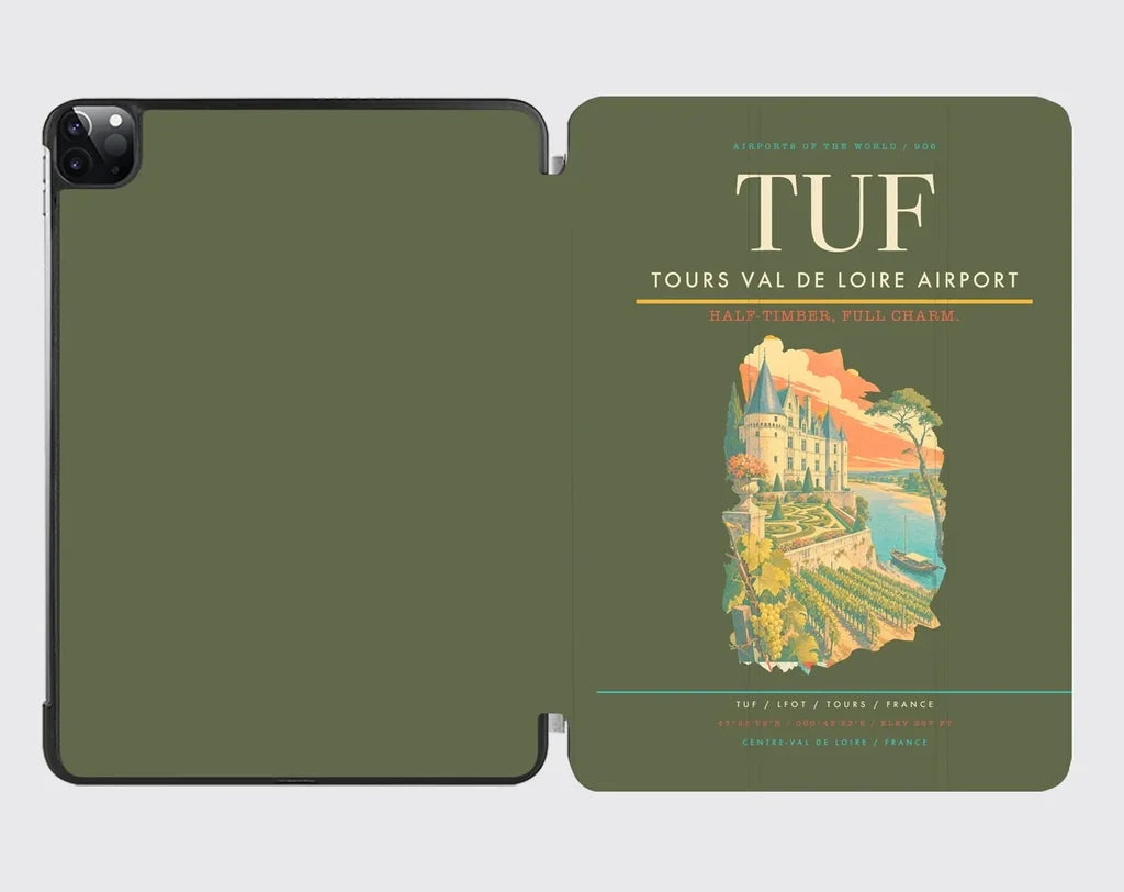 Tours Val de Loire Airport (TUF) design on green army ipad tablet case