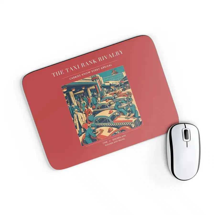 VINTAGE G4376 - The Taxi Rank Rivalry - Designed Mouse Pads design on red rectangle