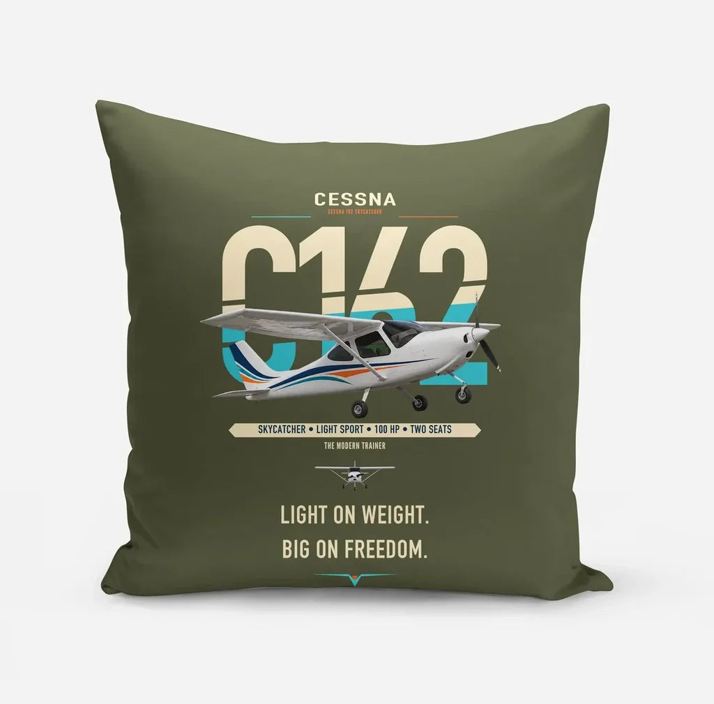 Cessna 162 Skycatcher design on green army pillow