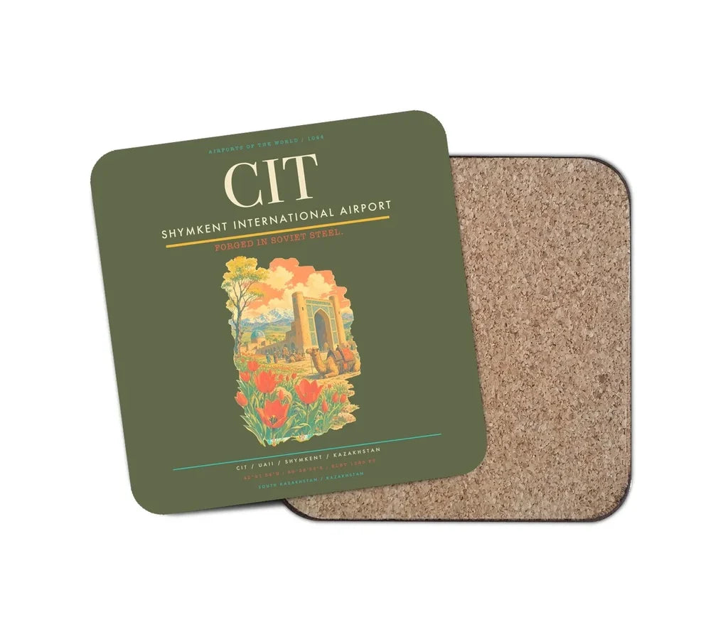 Shymkent International Airport (CIT) design on green army 1 piece coaster
