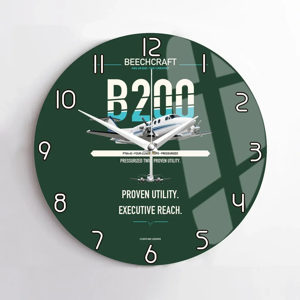 Beechcraft King Air B200 design on dark green no frame wall clock