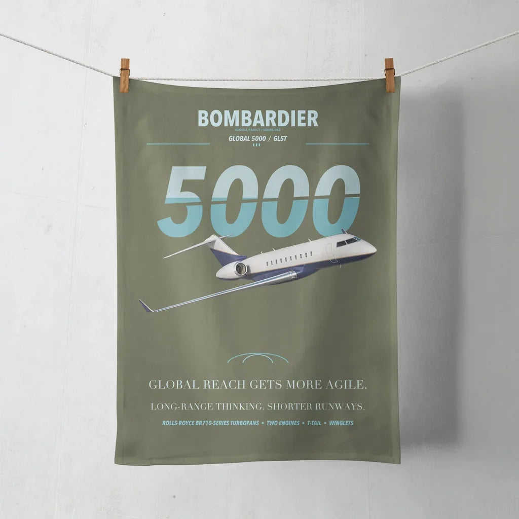 Bombardier Global 5000 design on green army towel