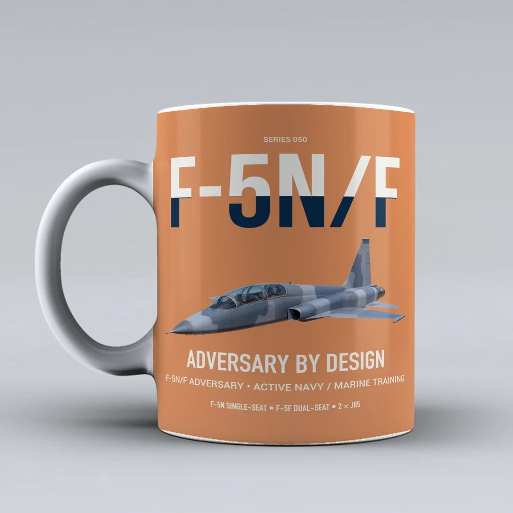 F-5N F Adversary design on orange ceramic mug, double-side print