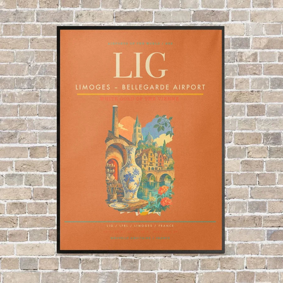 Limoges – Bellegarde Airport LIG vertical canvas print - framed - orange background