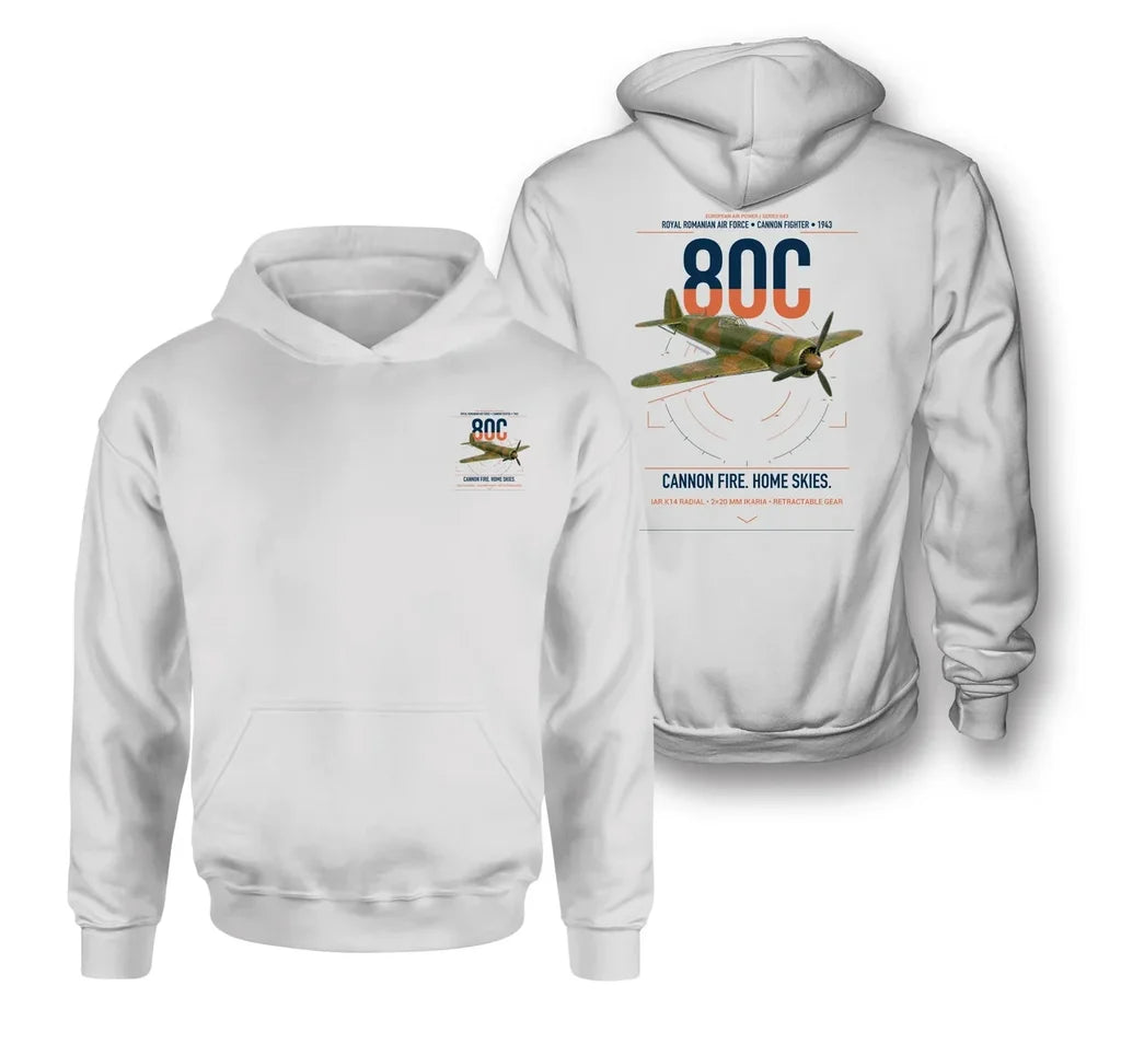 IAR 80C design on white double-side hoodie, double-side print