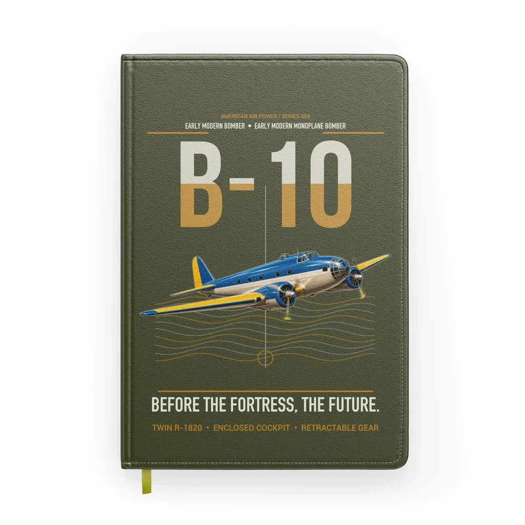 Martin B-10 design on green army notebook