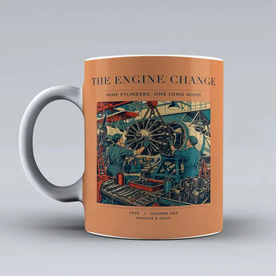 VINTAGE G4167 - The Engine Change - Ceramic Mug design on orange