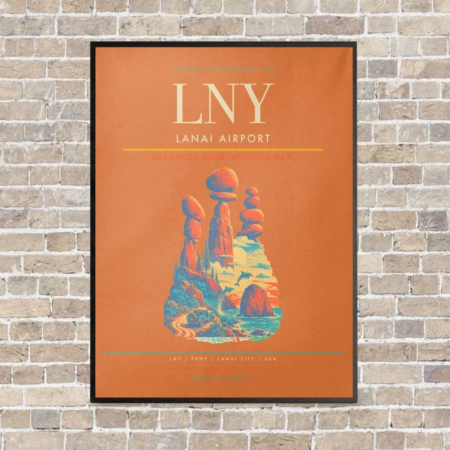 Lanai Airport LNY vertical canvas print - framed - orange background