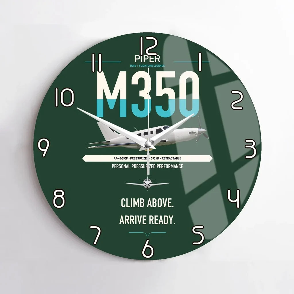 Piper M350 design on dark green no frame wall clock