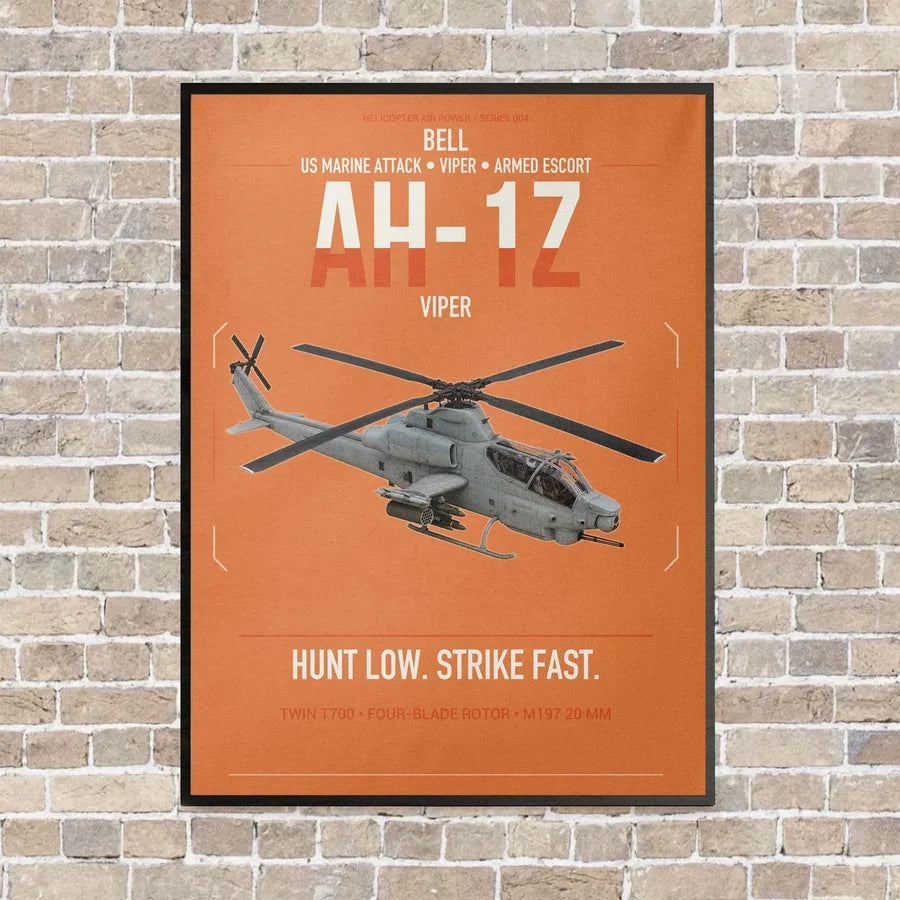 Bell AH-1Z Viper vertical canvas print - framed - orange background