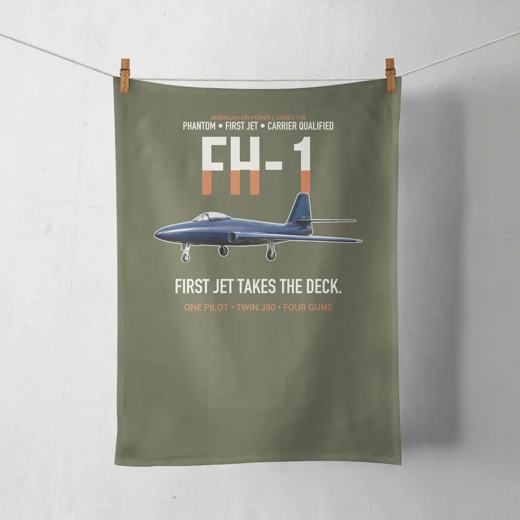 FH-1 Phantom First Jet Takes the Deck design on green army towel