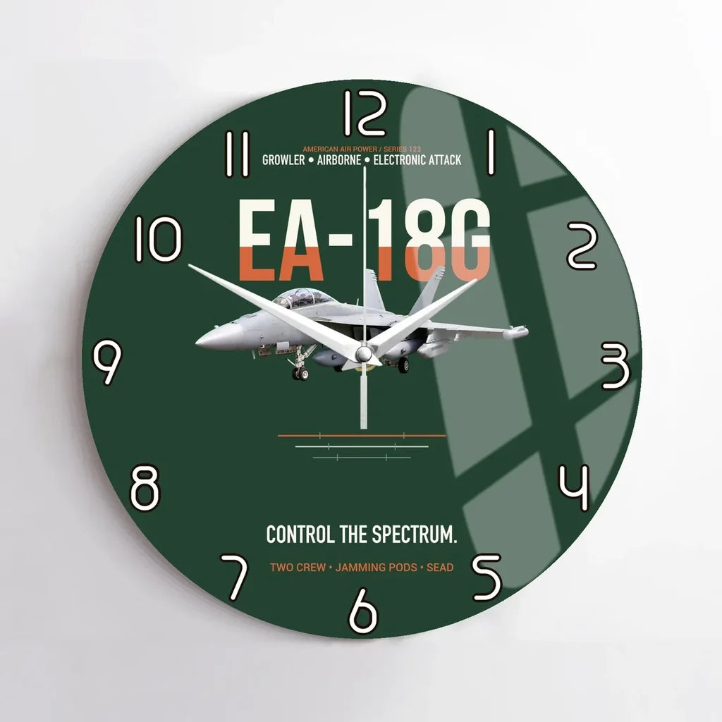 EA-18G Growler Control The Spectrum design on dark green no frame wall clock
