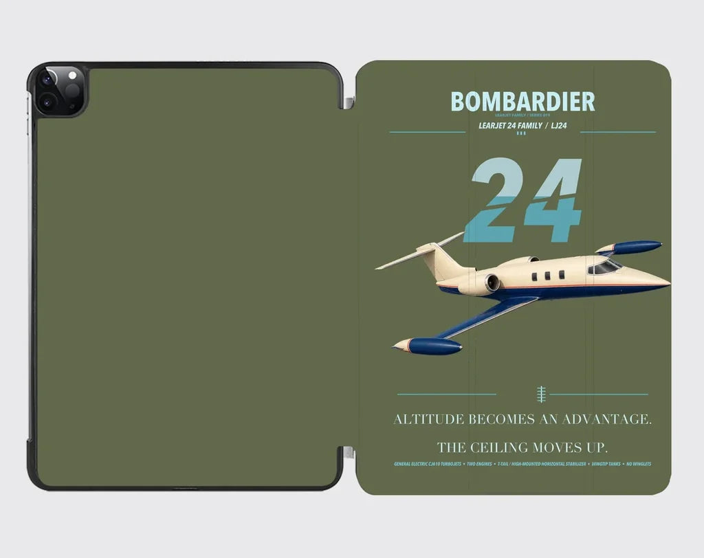 Bombardier Learjet 24 design on green army ipad tablet case