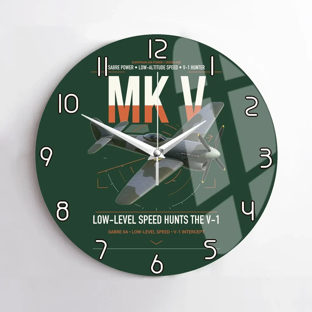 Hawker Tempest Mk V design on dark green no frame wall clock