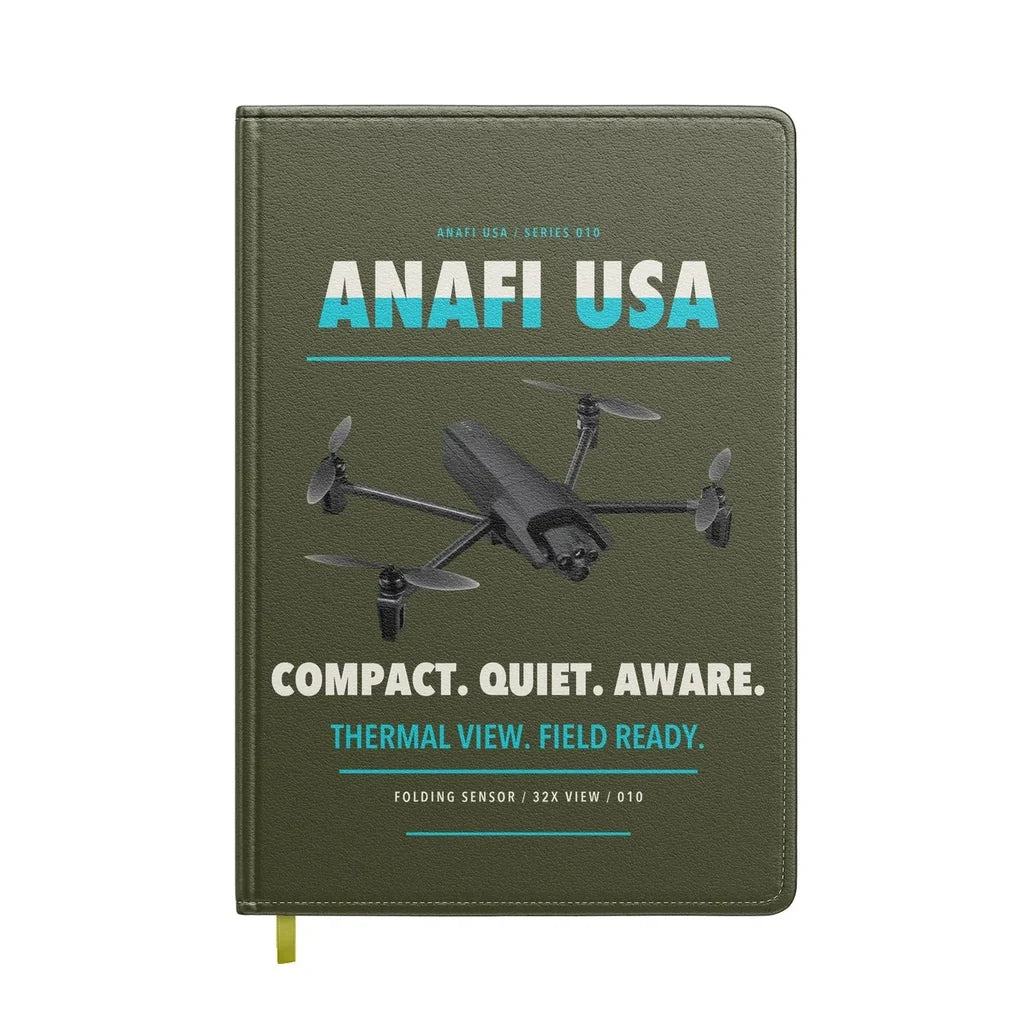 Parrot ANAFI USA design on green army notebook
