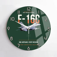 Thumbnail for F-16C Fighting Falcon One Airframe Every Mission design on dark green no frame wall clock