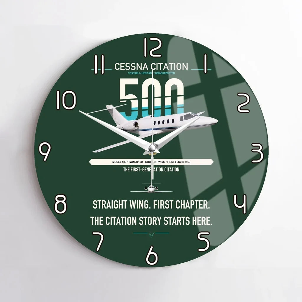 Cessna Citation 500 - Citation I design on dark green no frame wall clock