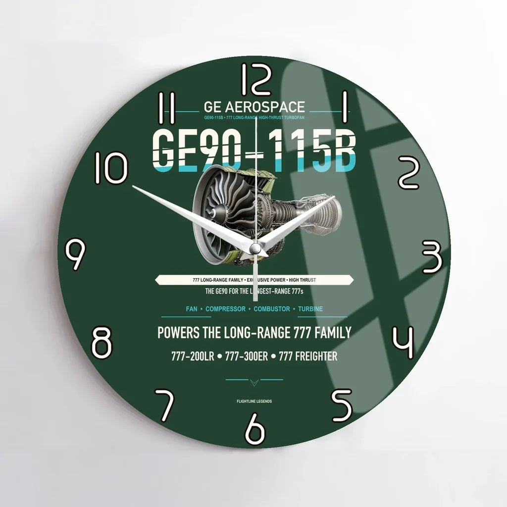 GE90-115B design on dark green no frame wall clock