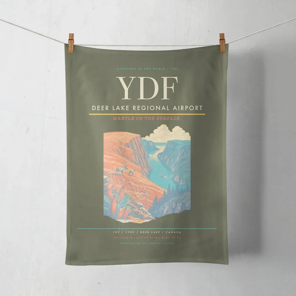 Deer Lake Regional Airport (YDF) design on green army towel