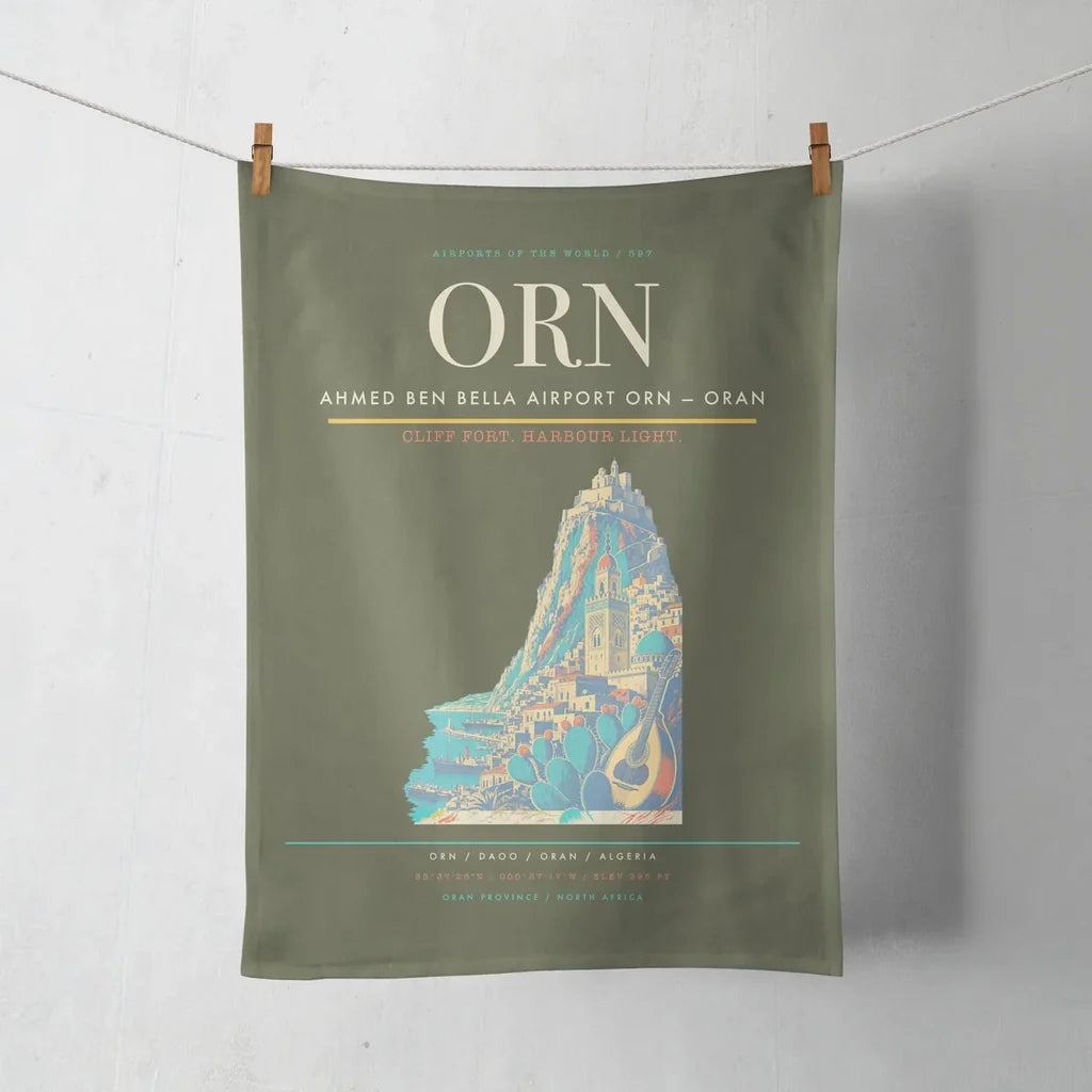 Ahmed Ben Bella Airport (ORN) design on green army towel